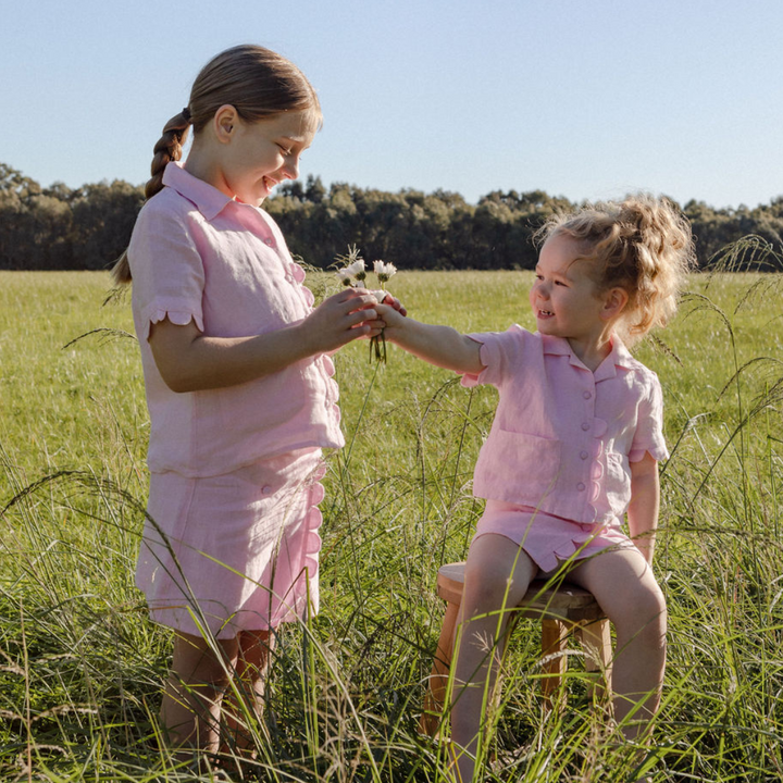 Kids Luna Pink Linen Skirt