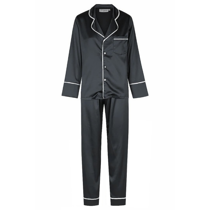 Satin Personalised Pyjama Winter Set - Long Sleeve & Long Pants Black/White