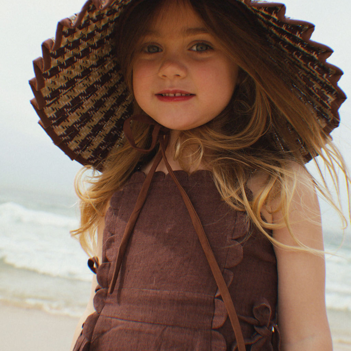 Kids Freya Linen Dress Brown