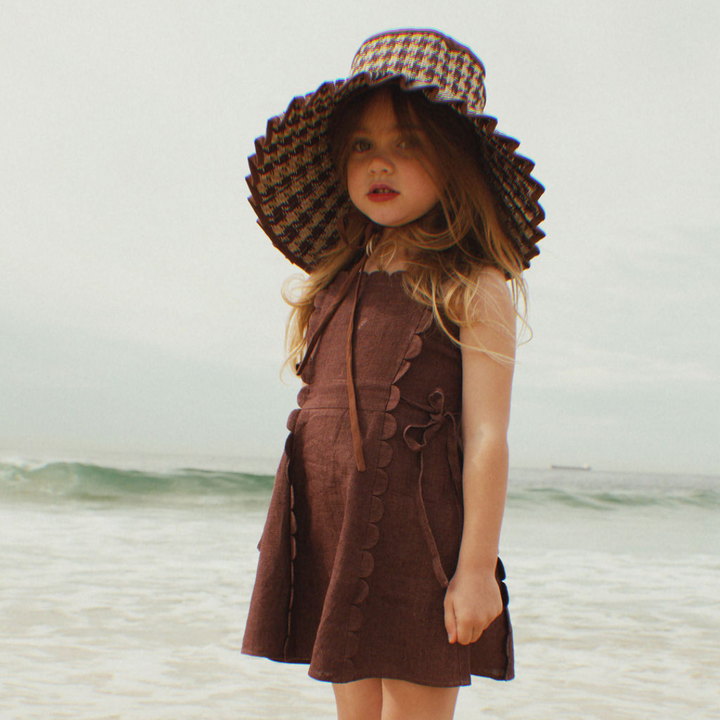 Kids Freya Linen Dress Brown