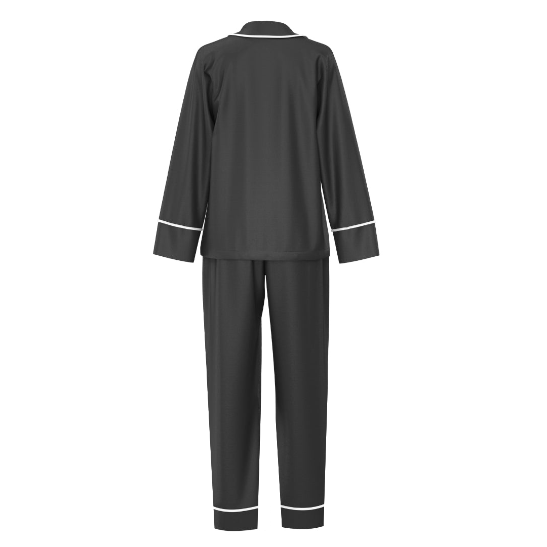 Satin Personalised Pyjama Winter Set - Long Sleeve & Long Pants Black/White