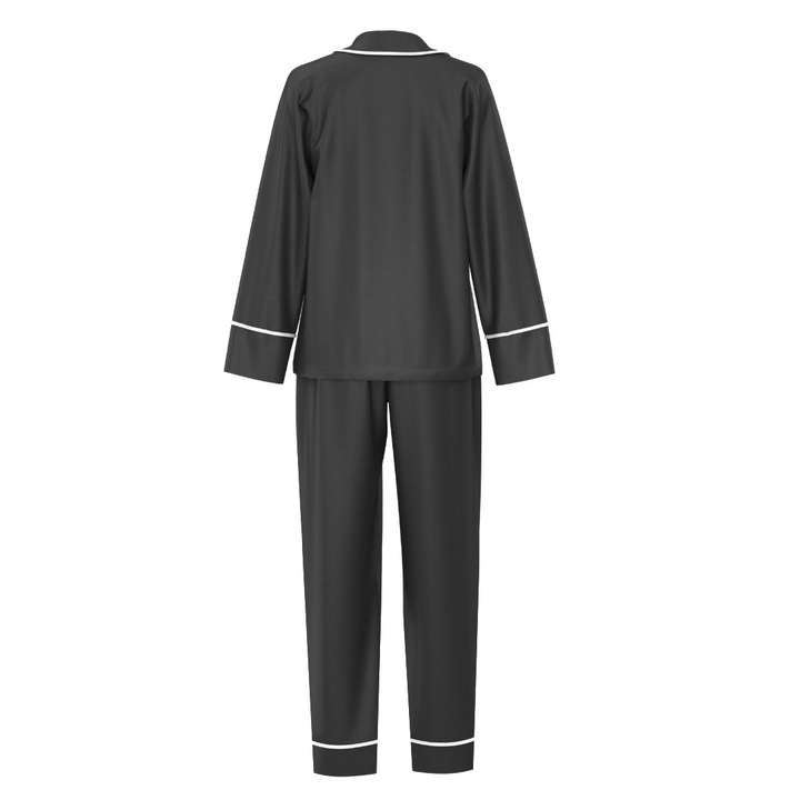 Satin Personalised Pyjama Winter Set - Long Sleeve & Long Pants Black/White