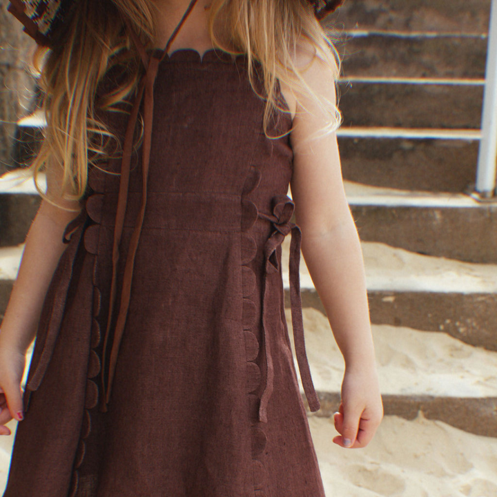 Kids Freya Linen Dress Brown