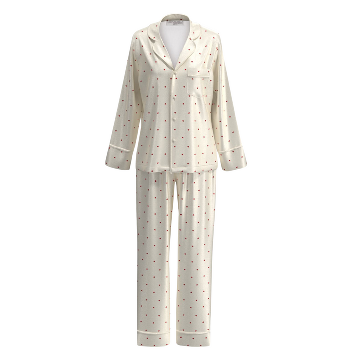 Limited Edition Love Heart Modal Winter Pyjamas - Cream