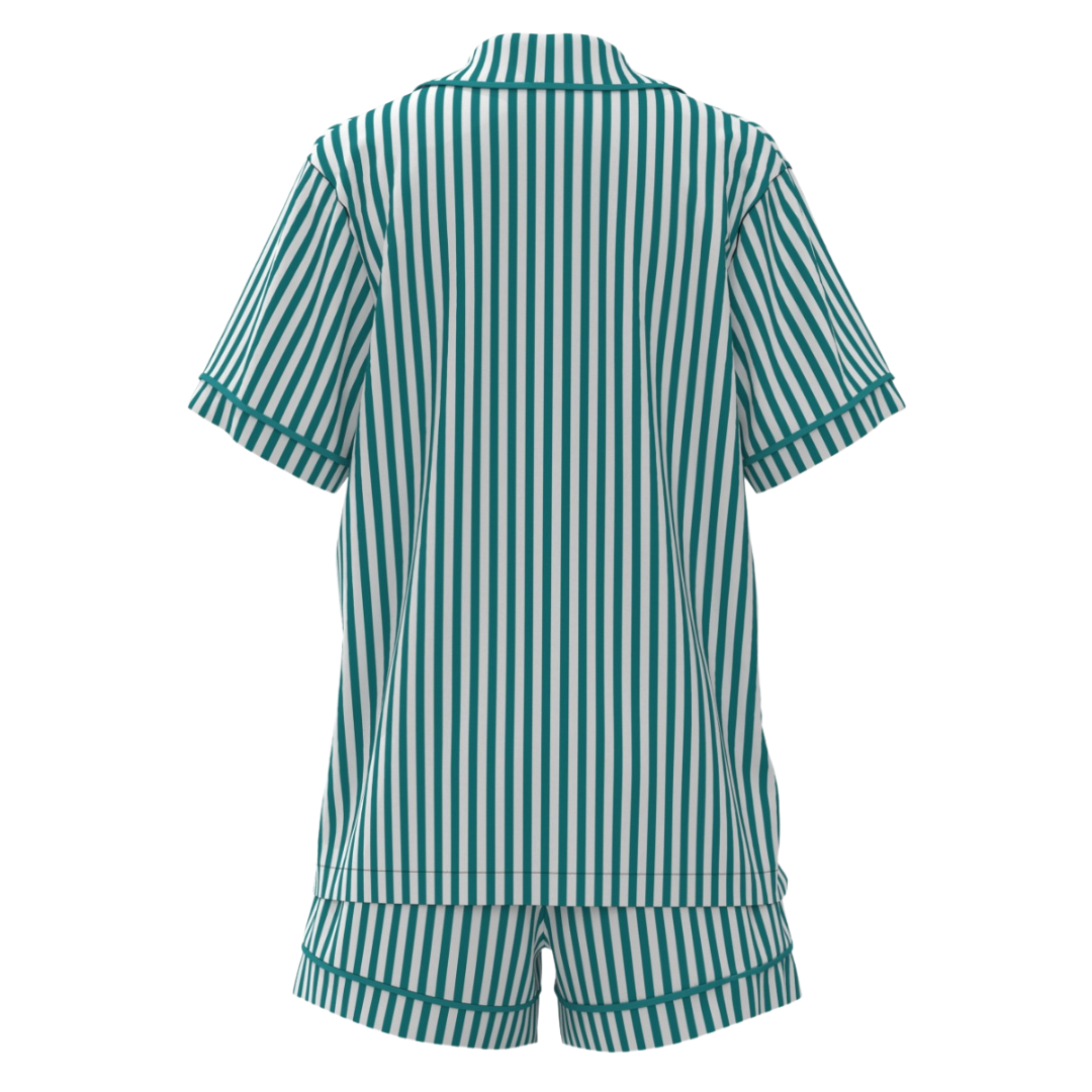 Exclusive Satin Personalised Pyjama Set - Green/White Stripes