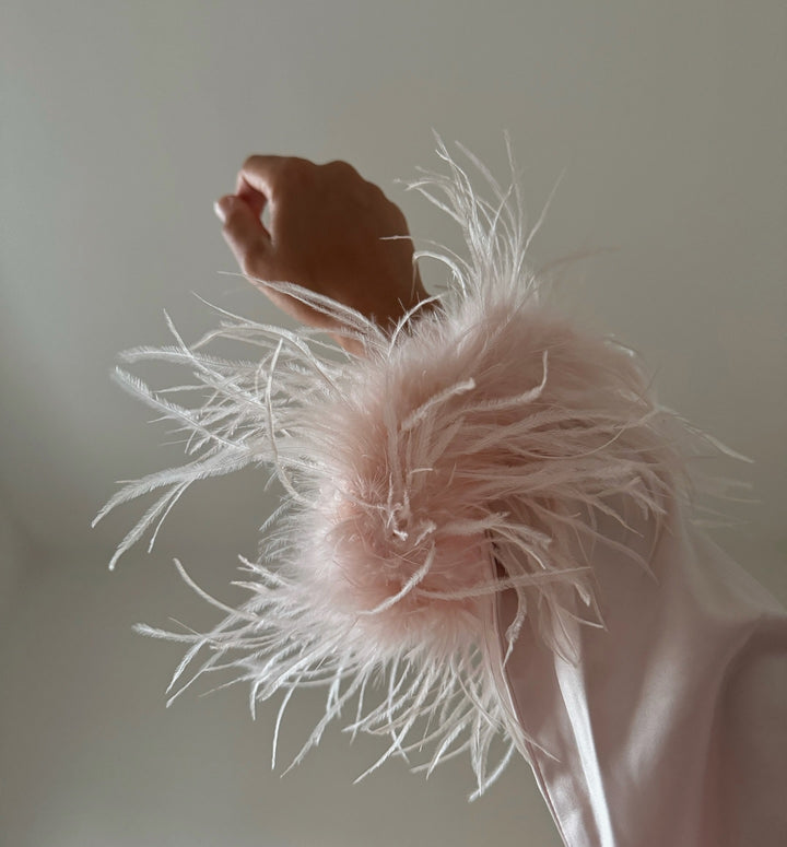Pink Satin Feather Short Robe