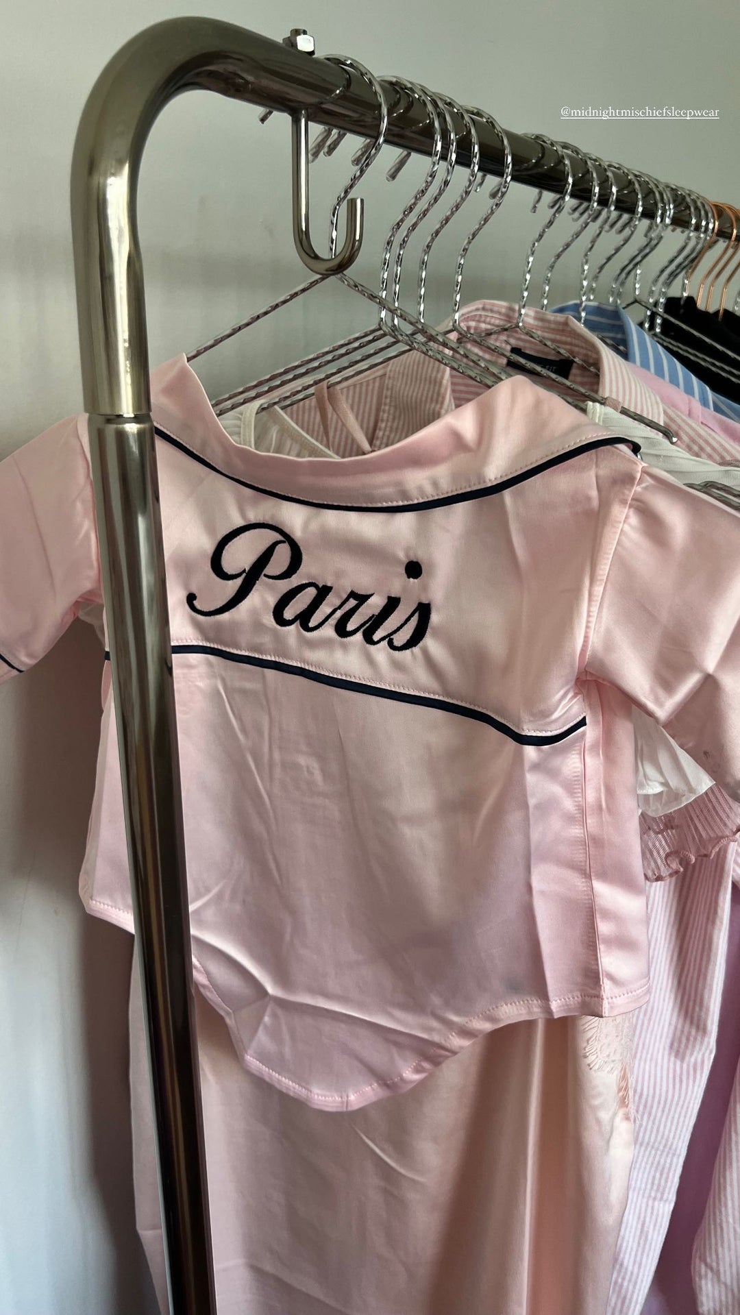 Satin Dog Pyjama Shirt - Pink/Navy