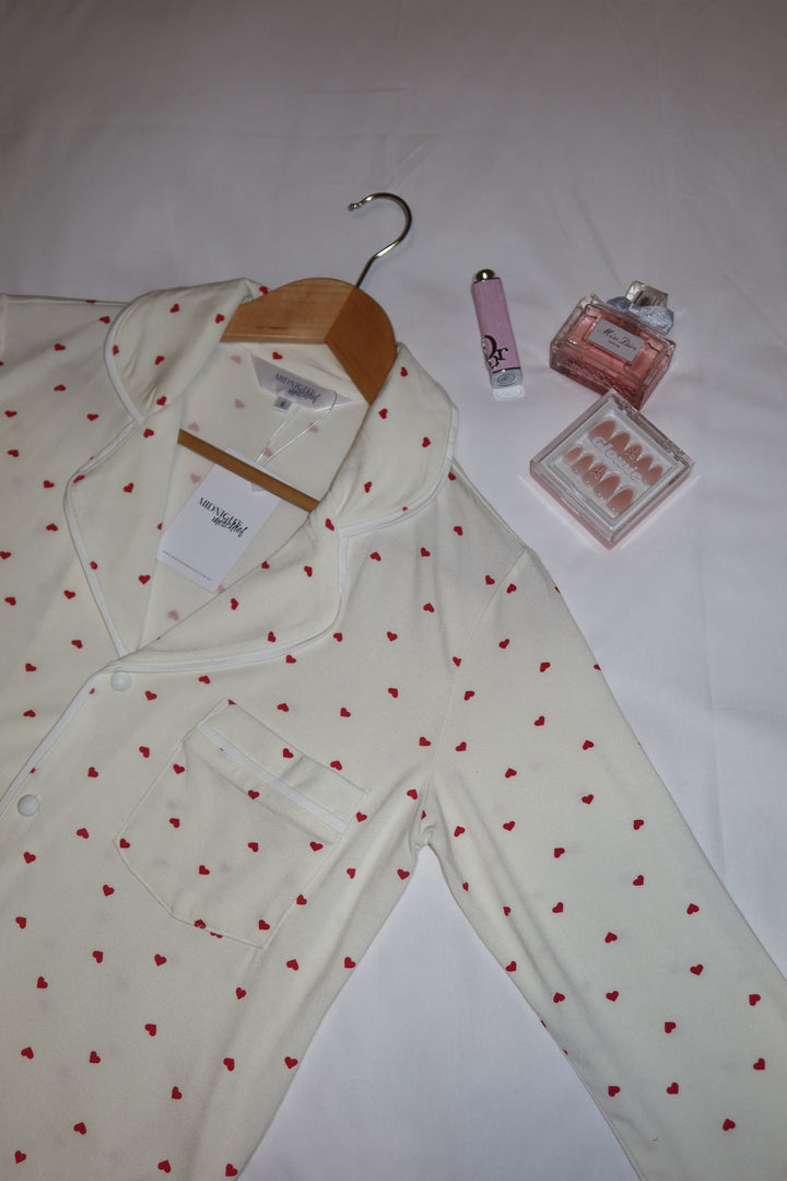 Limited Edition Love Heart Modal Winter Pyjamas - Cream