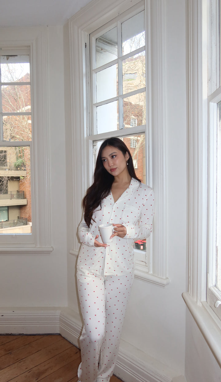 Limited Edition Love Heart Modal Winter Pyjamas - Cream