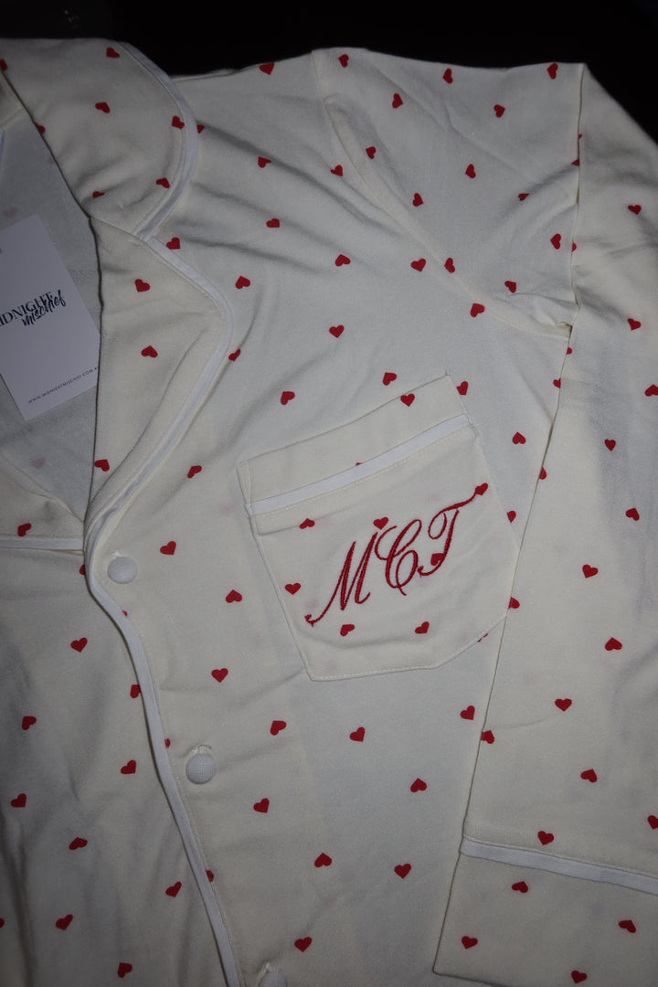 Limited Edition Love Heart Modal Winter Pyjamas - Cream