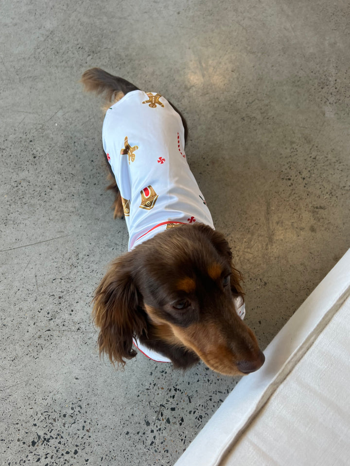 Satin Dog Pyjama Shirt - Gingerbread Print