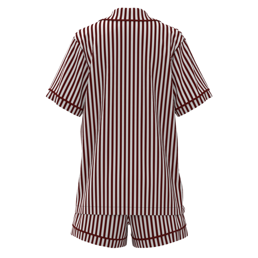 Exclusive Satin Personalised Pyjama Set - Maroon/Light Pink Stripes