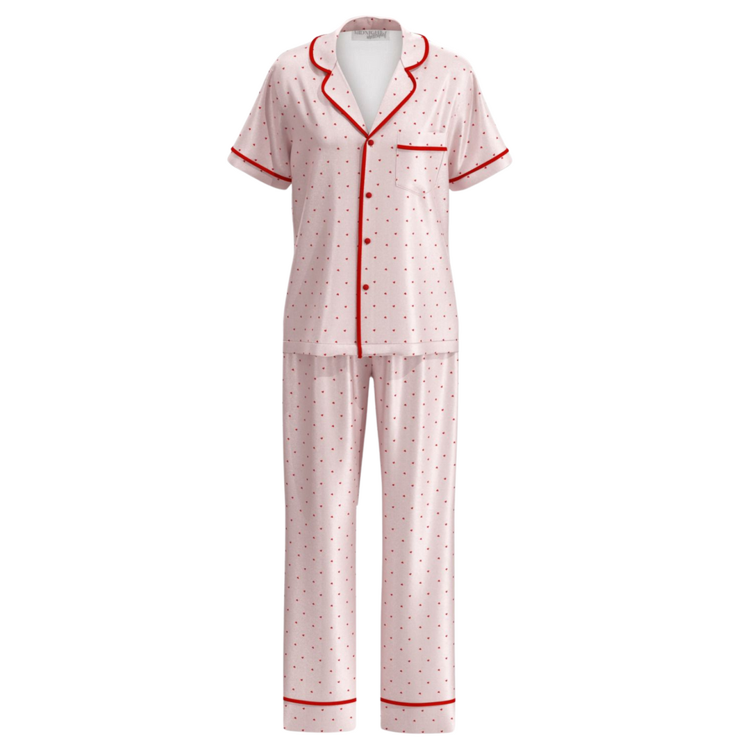 Love Heart Modal Autumn Pyjamas - Pink