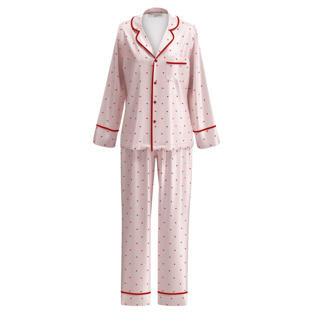 Love Heart Modal Winter Pyjamas - Pink