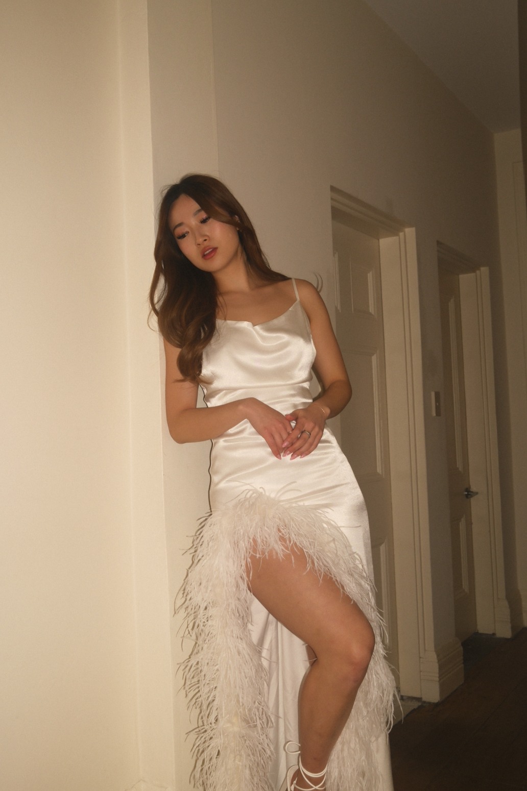 NEW Feather Maxi Statement Dress - Ivory