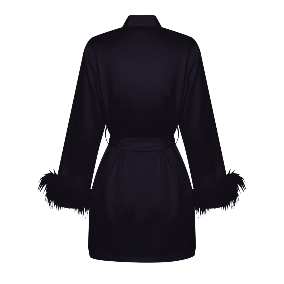 Black Satin Feather Short Robe