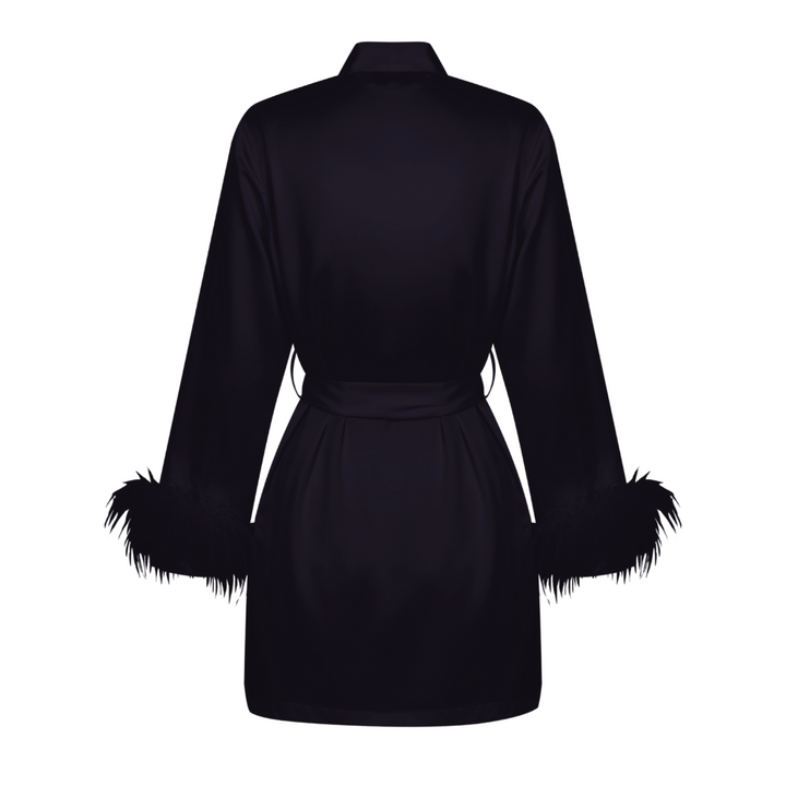 Black Satin Feather Short Robe