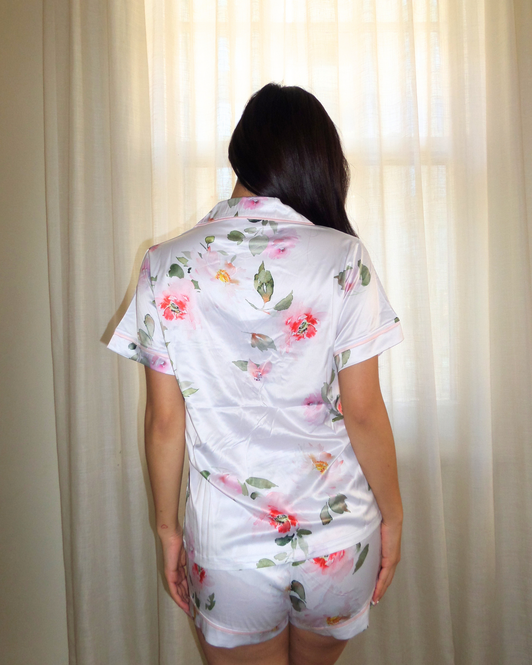 Limited Edition Satin Personalised Pyjama Set - Short Sleeve Floral Print