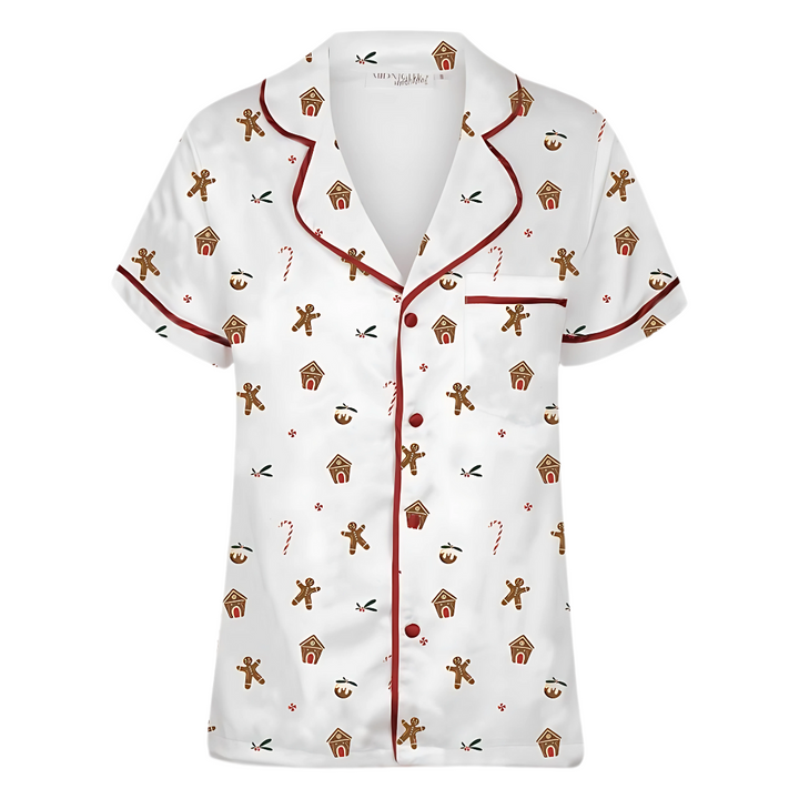 Men's Christmas Satin Personalised Shirt -  Gingerbread Print