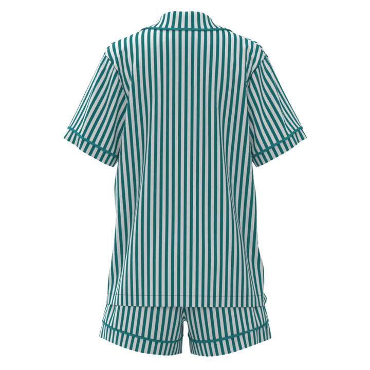 Exclusive Satin Personalised Pyjama Set - Green/White Stripes