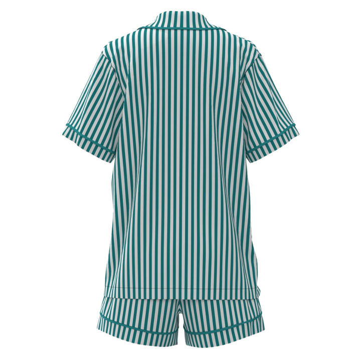 Kids Satin Personalised Pyjama Set - Green/White Stripes