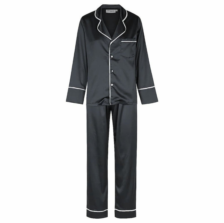 Men's Satin Personalised Pyjama Winter Set - Long Sleeve & Long Pants Black/White