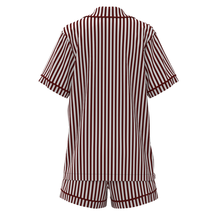Exclusive Satin Personalised Pyjama Set - Maroon/White Stripes