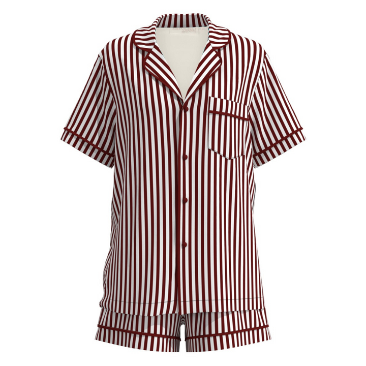 Exclusive Satin Personalised Pyjama Set - Maroon/White Stripes