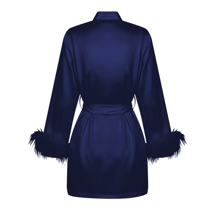 Navy Satin Feather Short Robe