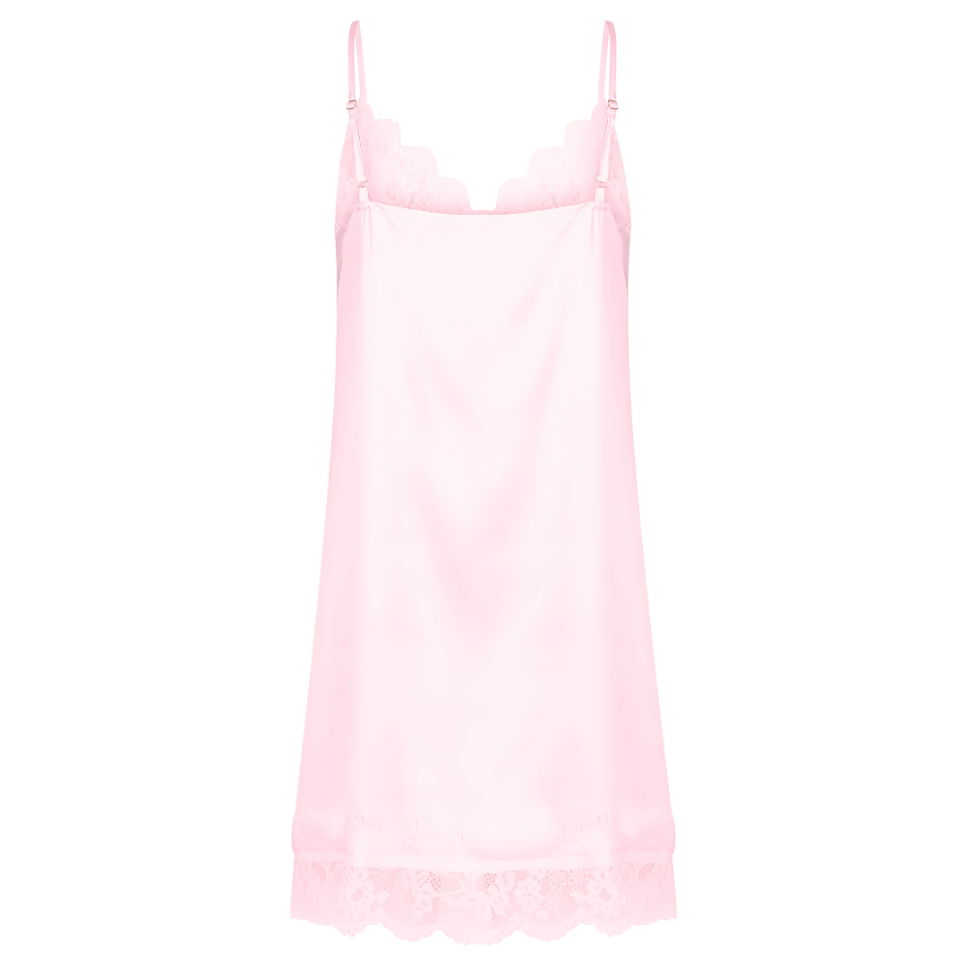 Satin Personalised Lace Slip Nightie - Pink