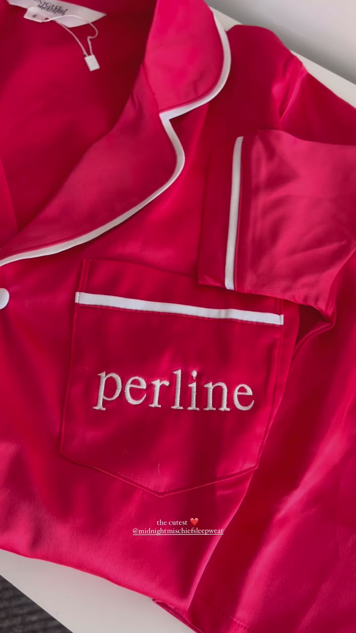 Red silk personalised pyjamas sale