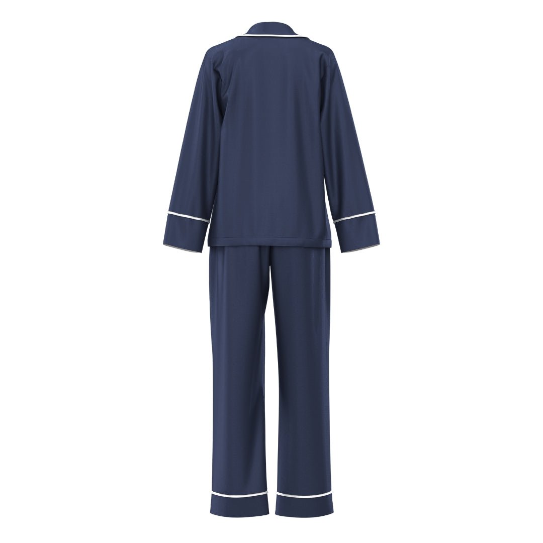 Men's Satin Personalised Pyjama Winter Set - Long Sleeve & Long Pants Navy/White