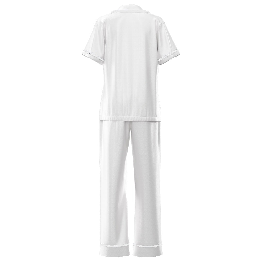 Satin Personalised Pyjama Set - Short Sleeve & Long Pants White/White