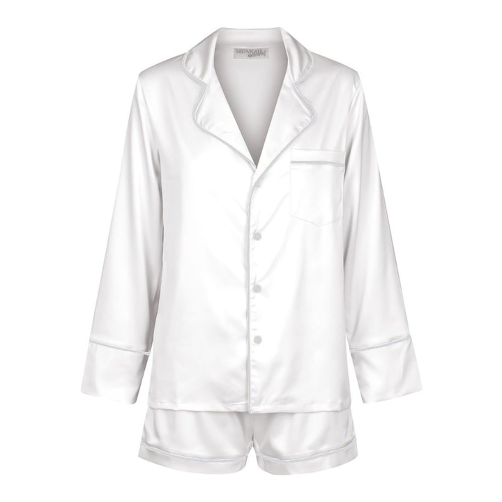 Satin Personalised Pyjama Set - Long Sleeve White/White