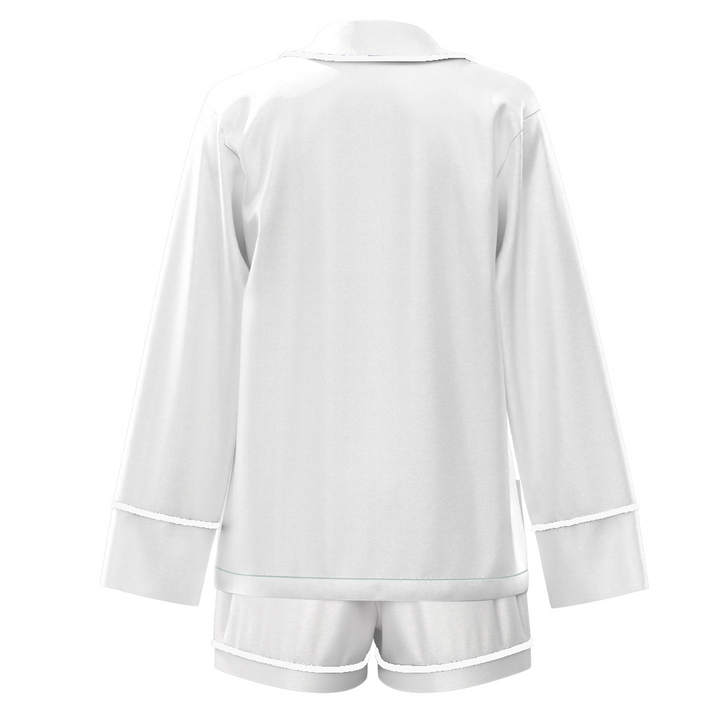 Satin Personalised Pyjama Set - Long Sleeve White/White
