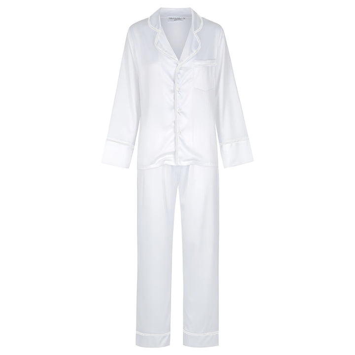Satin Personalised Pyjama Winter Set - Long Sleeve & Long Pants White/White