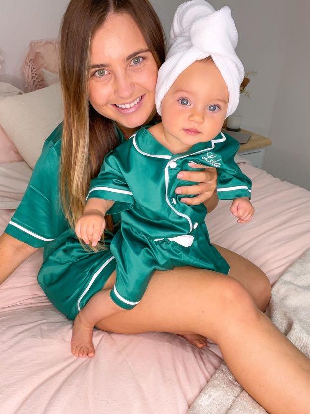 Kids Satin Personalised Pyjama Set - Emerald Green – Midnight