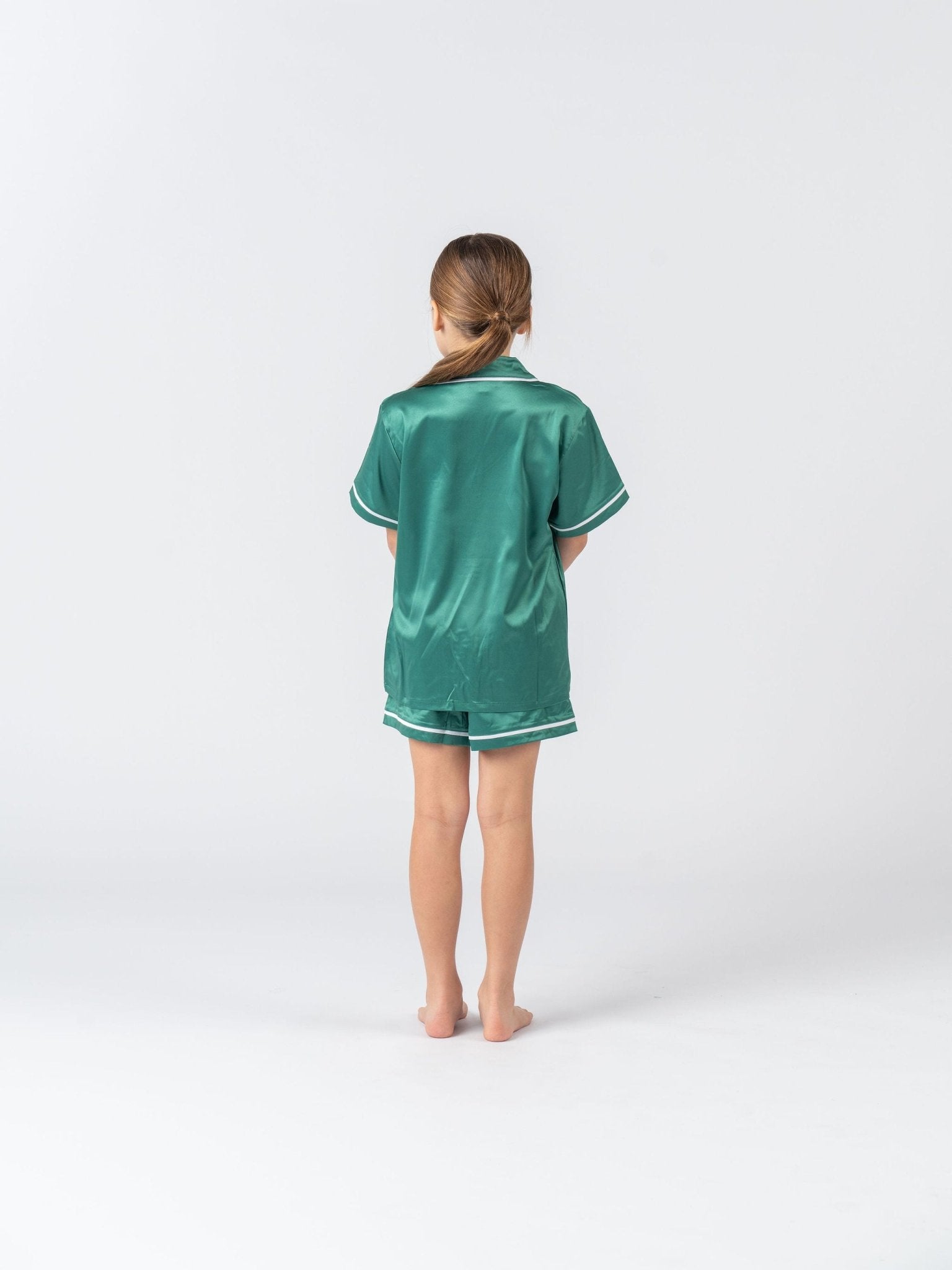 Kids Satin Personalised Pyjama Set Emerald Green Midnight