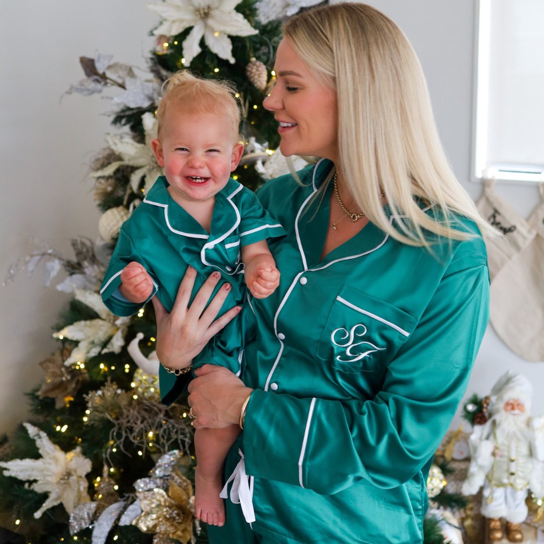 Emerald Green Pajama Set, Holiday Pjs, Christmas Gift, Bridesmaid