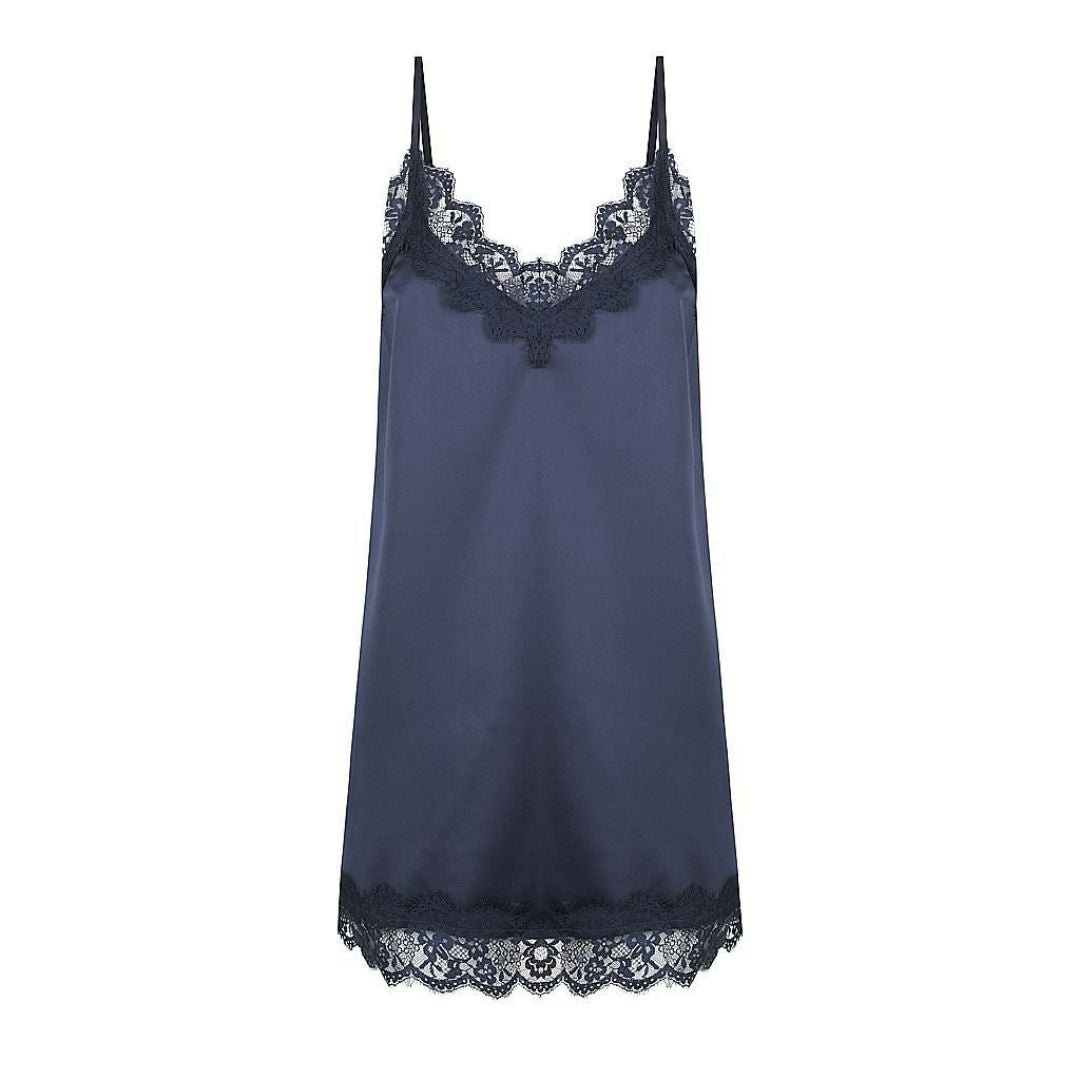 Satin Personalised Lace Slip Nightie - Navy – Midnight Mischief Sleepwear