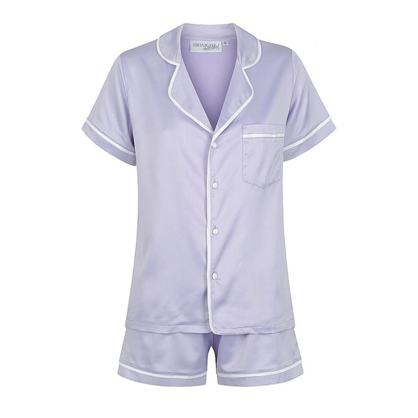 Satin Personalised Pyjama Set Short Sleeve Pastel Purple White