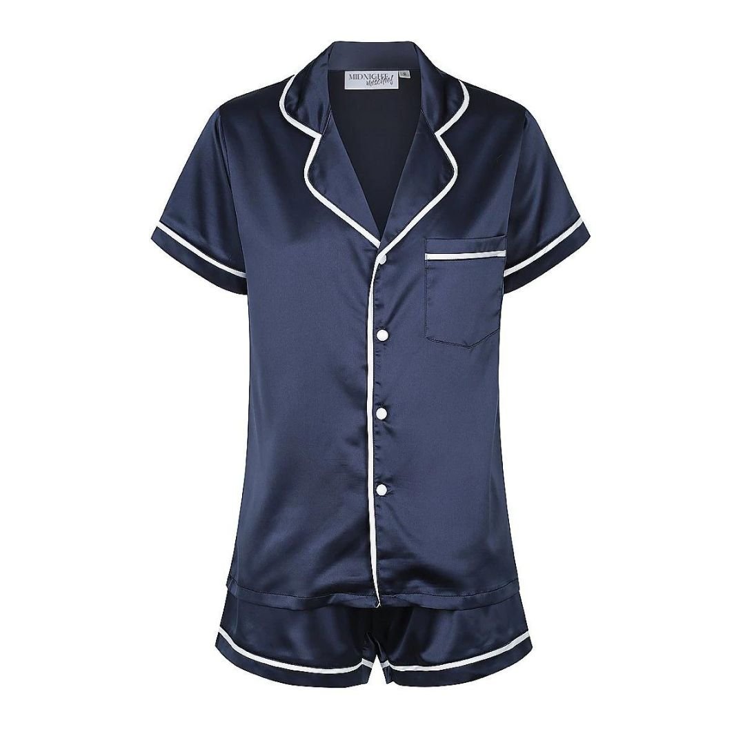 Satin Personalised Pyjama Set - Short Sleeve Navy/White – Midnight ...