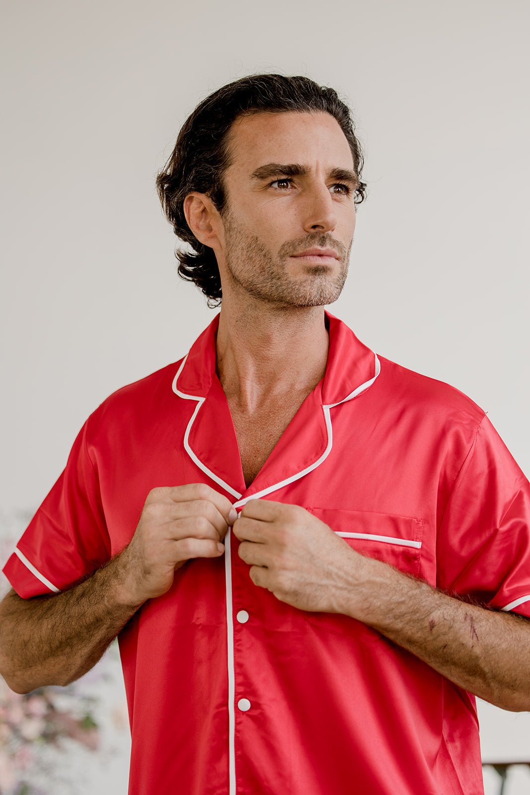 Men's Satin Personalised Pyjama Set - Short Sleeve Red/White – Midnight  Mischief Sleepwear